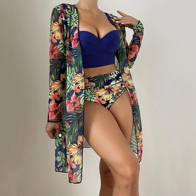 WILLBEST Traje de Baño Tankini para Mujer, Traje de Baño con Curvas, para Playa, Sexy, Abierto Por delante, Bikini, Kimono, Cárdigan, Ropa de Playa Larga y Fluida