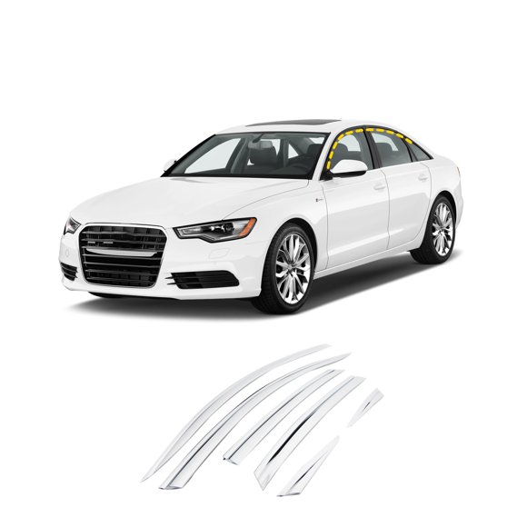 Northern Prime- Wind Deflectors & Visors/Chrome Rain Guards Compatible with A6 Sedan 2012-2018_Chrome Finish Tape-On Style (6Pcs)