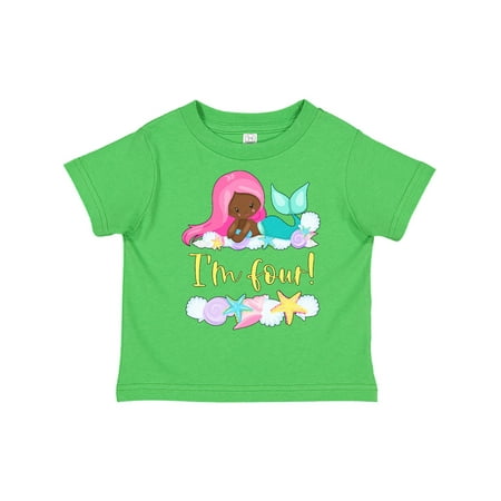 

Inktastic I m 4 Mermaid with Pink Hair and Shells Gift Toddler Boy or Toddler Girl T-Shirt