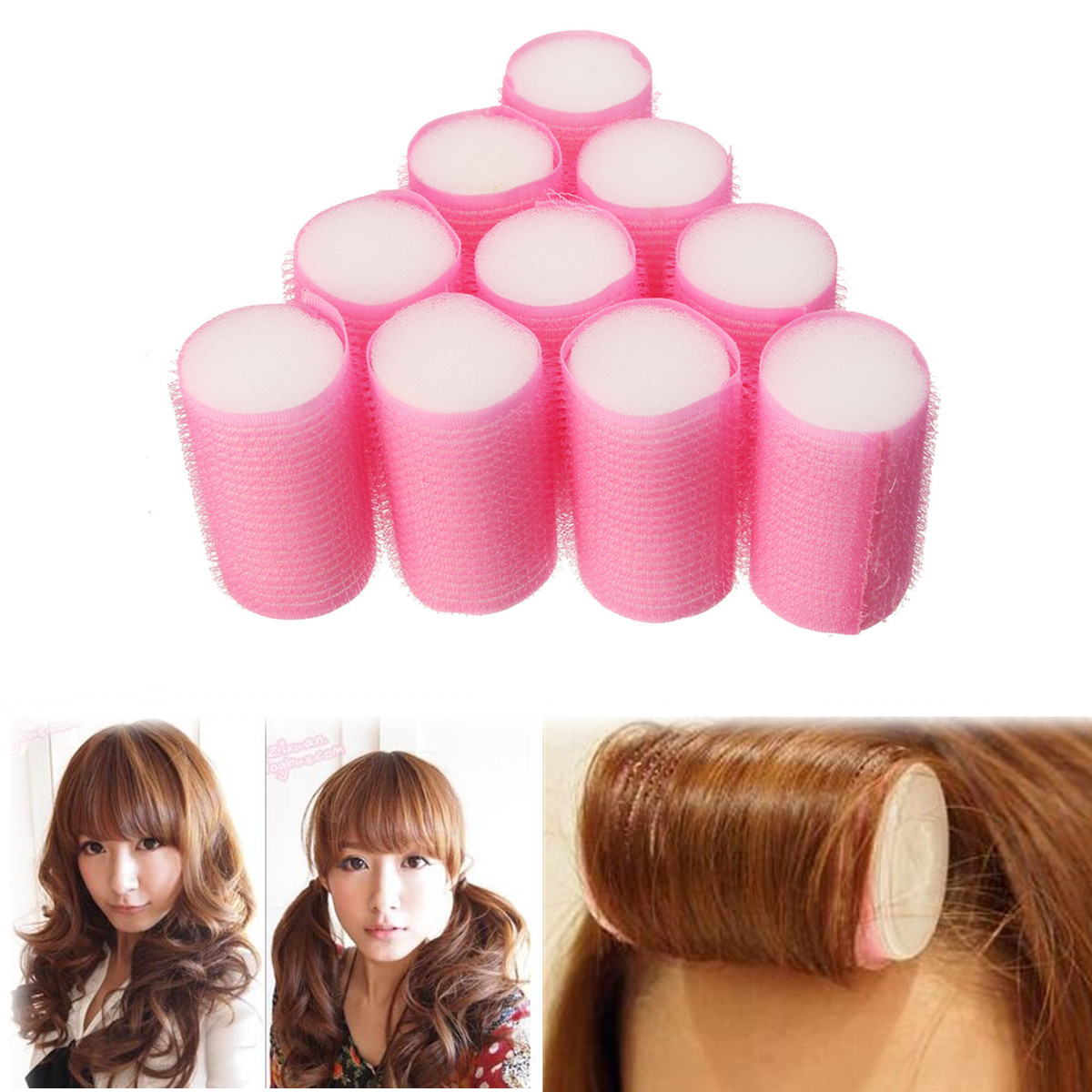 10pcs Pink Soft Foam Curlers Hair Rollers Curling Accessories For