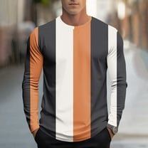 Mens Color Block T Shirts Crewneck Long Sleeve Pullover Fashion Vintage Men Basic Tee Athletic Fit Cotton Shirt Tops