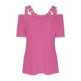 thumbnail image 6 of Meichang Lace Cold Shoulder Tops for Women Summer Dressy Casual Eyelet Embroidery T Shirts V Neck Short Sleeve Tshirts Blouses Solid Loose Fit Work Tees Hot Pink M, 6 of 6