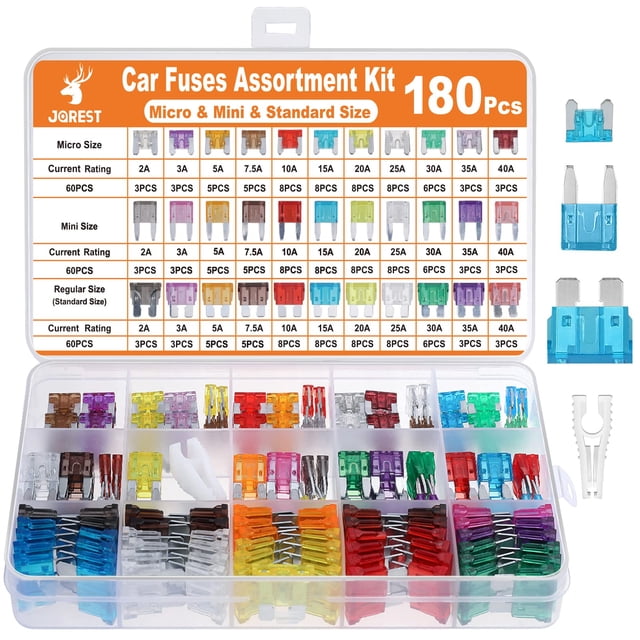 Kit surtido de fusibles para coche Jorest 180 piezas, tamaño micro/mini/estándar