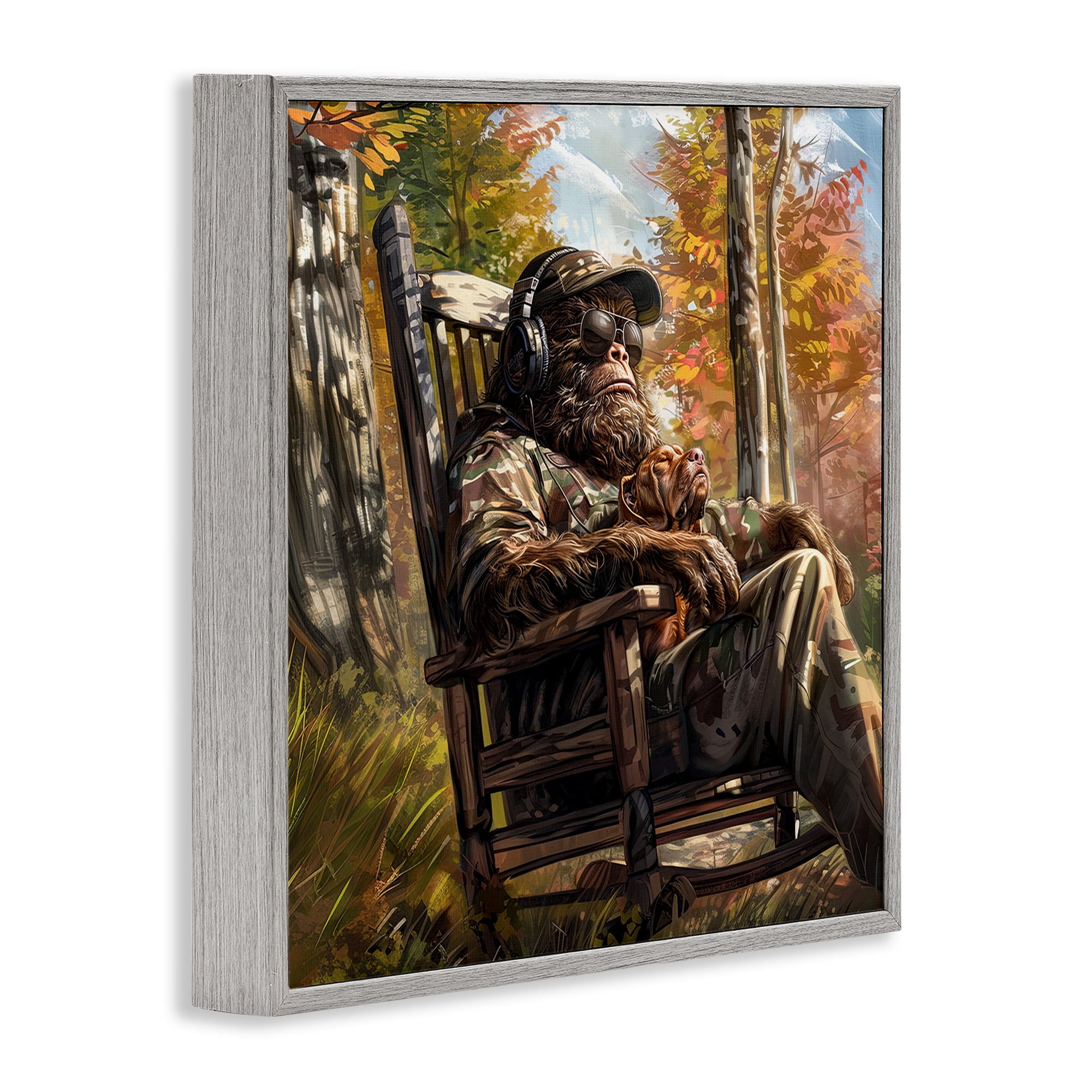 Mythical Creature with Headphones Gray Framed Giclee Art, design by Jim Baldwin