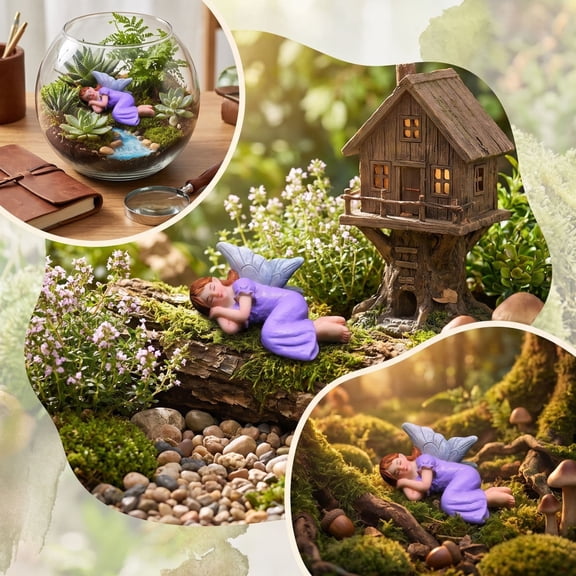 Miniature Resin Fairy Garden Figurines, Enchanted Fairy Statues for Terrarium, Plants Pot, and Yard Decor, Magical Outdoor Ornaments