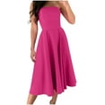thumbnail image 2 of Women Dresses under $10! Xqxayjr Womens Summer Cocktail Dress Stretch Wrinkle-Free Elegant Strapless Tube Formal Evening Party Skater Midi Dress, 2 of 9