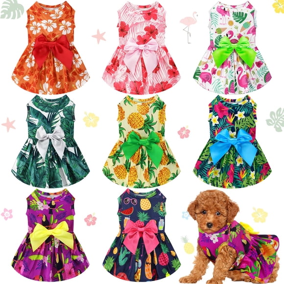 Vestido para mascotas LEIFIDE Hawaii, 8 unidades, con lazo floral, talla XS