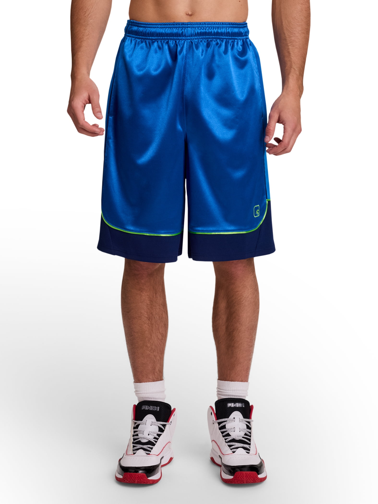 AND1 Men's and Big Men's All Court Colorblock Short, 11" inseam, up to Size 5XL