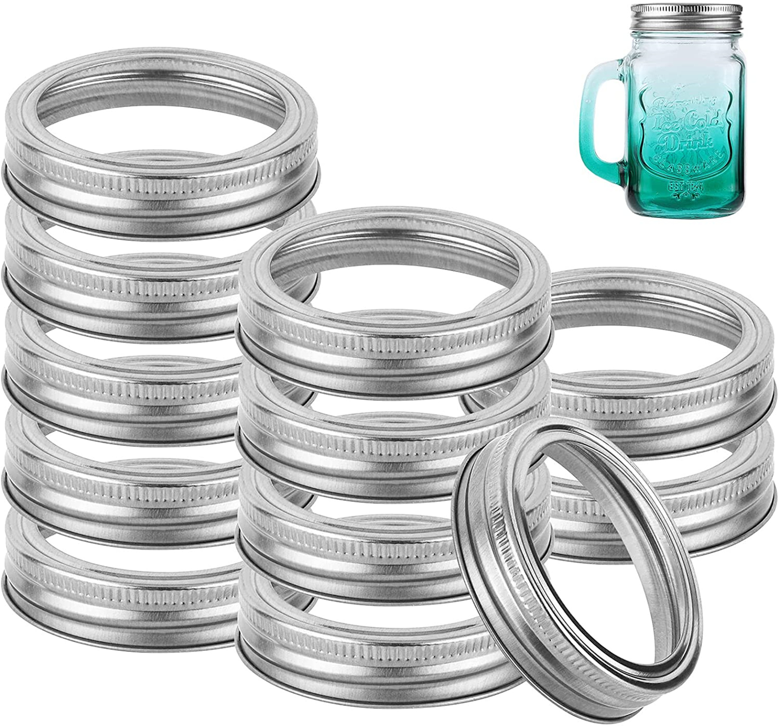 Zeiger 12 Pieces Silver Mason Jar Metal Rings Canning Jar Lids Regular