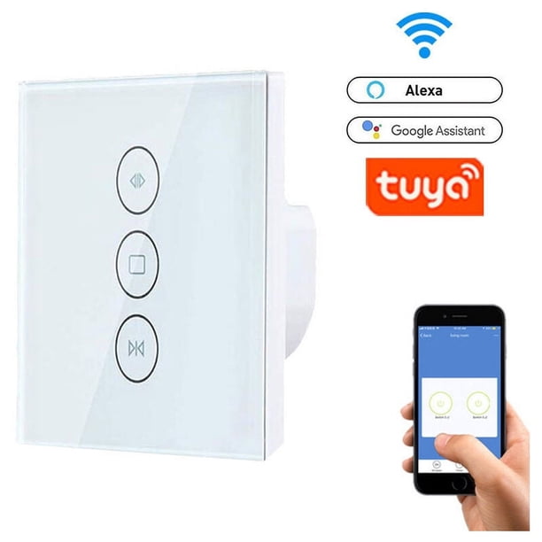 Interruptor de persiana enrollable conectado WiFi, interruptor de pared cortina compatible con Alexa Voice Remote Wi-Fi Switch pantalla táctil, interruptor de pared táctil [requiere línea neutra
