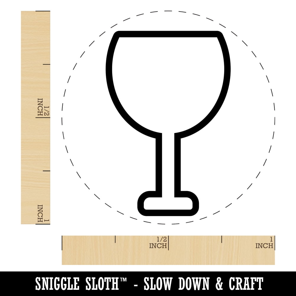 Wine Glass Outline Self-Inking Rubber Stamp Ink Stamper - Purple Ink - Medium 1 Inch
