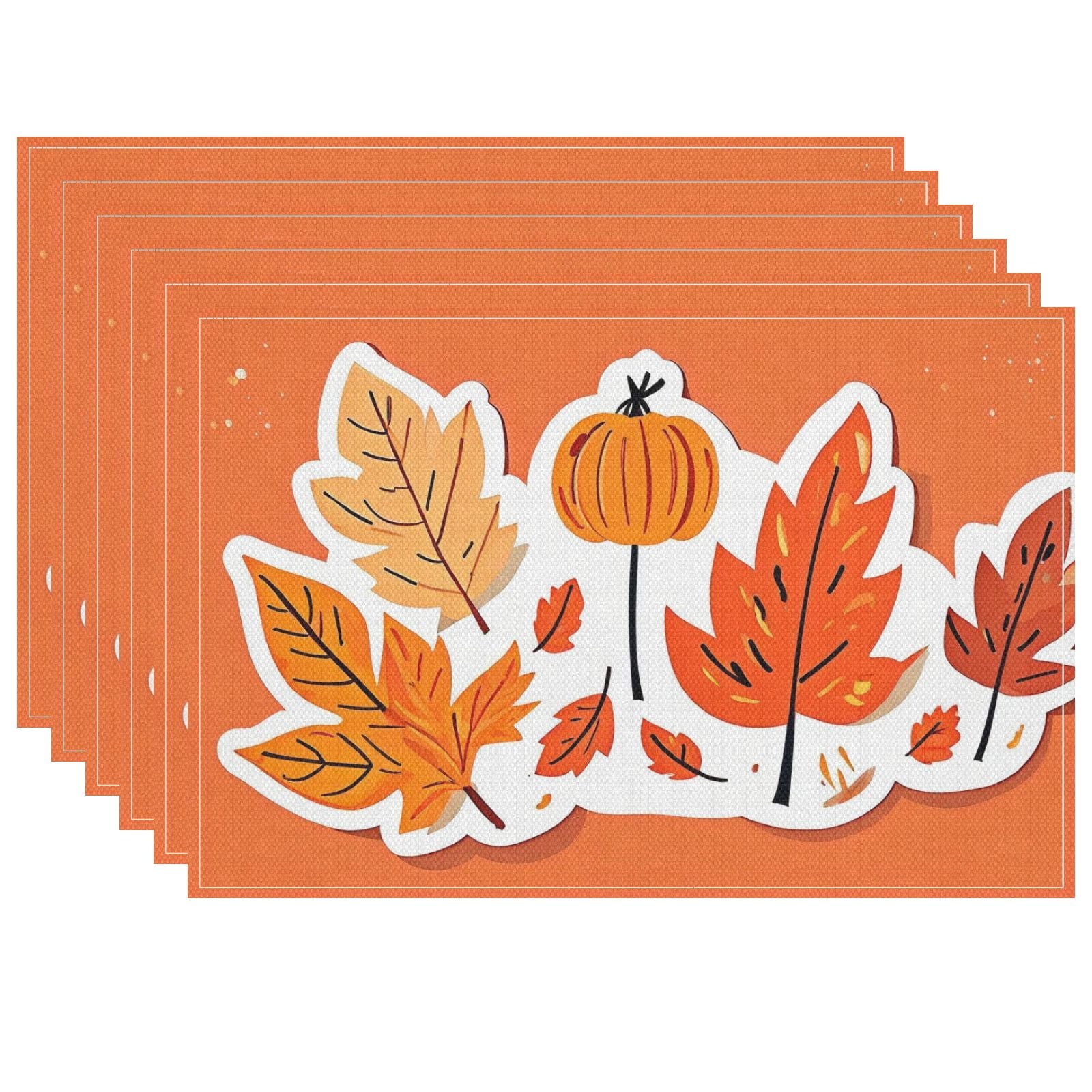 Fall Modern Placemats Pack Of 6 17.7x13 Inch, Sticker Vector Illustrations . Flat Vector Placemat Washable Simple Lines Placemat, for Office Home Restaurant