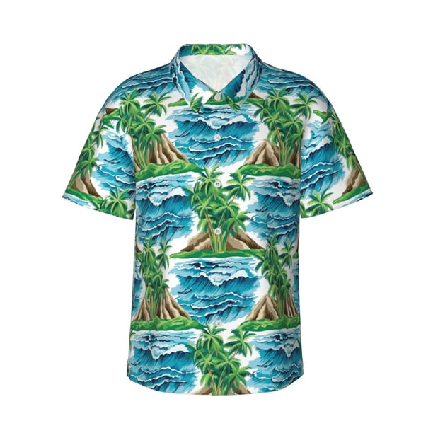 Balery Hawaii Palms Camisas hawaianas de manga corta para hombre, camisas playeras de corte holgado, camisas de vacaciones con botones,Medium