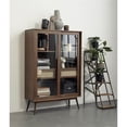 thumbnail image 2 of Modern Oak and Rattan Sliding Glass Door Cabinet, 2 of 4
