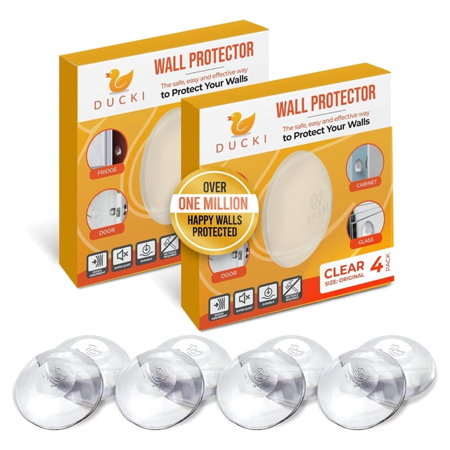 Protector de pared Door Tope, pomo de puerta Ducki, paquete de 8 unidades, gel transparente