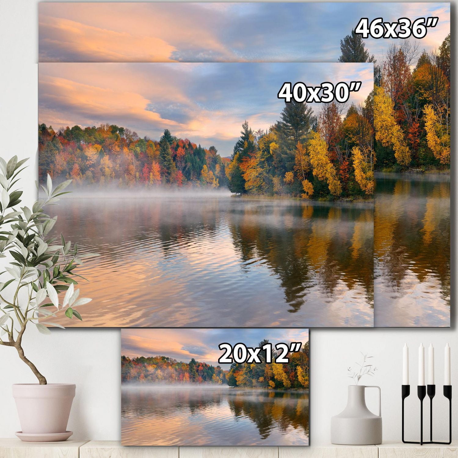 Designart Autumn Foliage By The Lakeside Canvas Wall Art