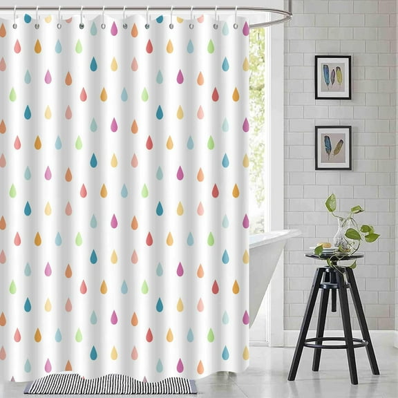 Retro Cute Colorful Raindrop Shower Curtain Set for Kids Boys Girls Teen, Abstract Polyester Waterproof Bathroom Accessories Home Decor with 12 Hooks, 36X72IN
