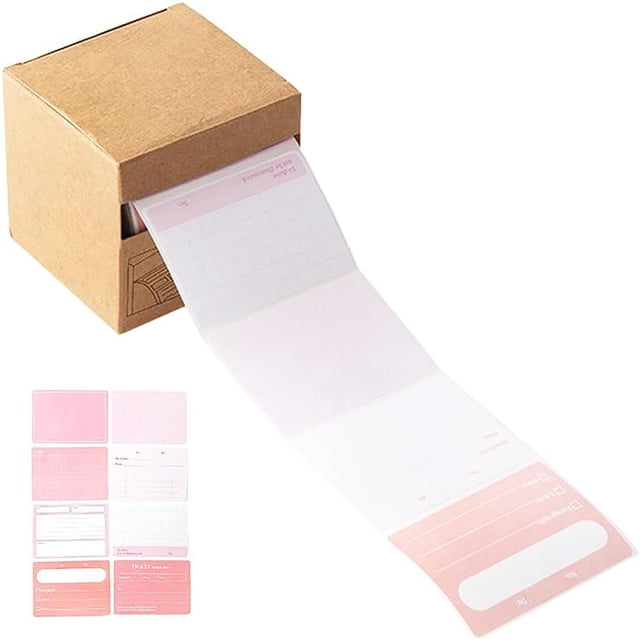 8 Patterns/Roll Labels, 256 Labels Self-Adhesive Direct Thermal Labels Multi-Purpose Roll Sticker Labels Fun Sticky Notes, Note Pads Bulk, Schools Supplies College, Gradient Pink Kraft Paper Box