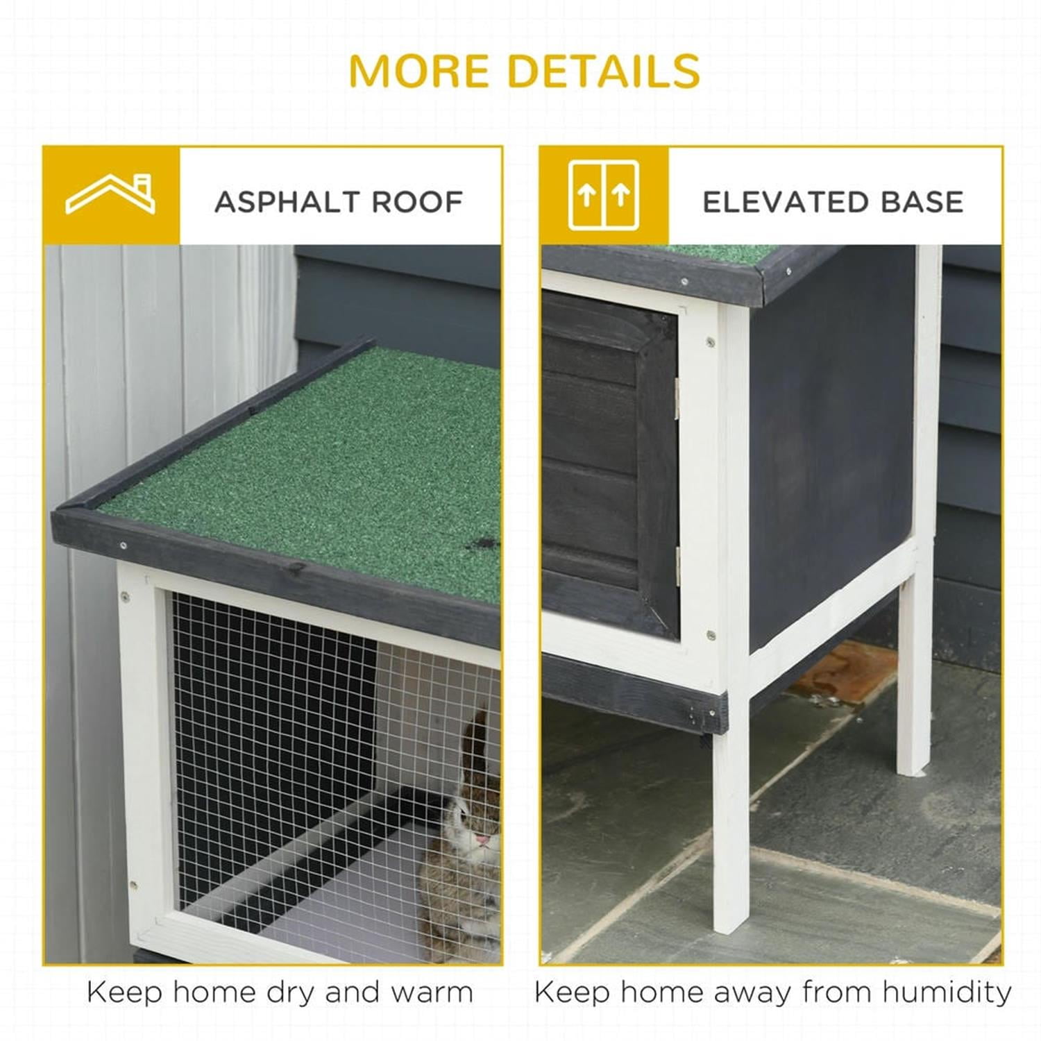 Kadyn 35" Wooden Rabbit Hutch with Slide-out Tray and Openable Roof, Outdoor Small Animal Habitat Enclosure Bunny Cage for Bunnies, Guinea Pigs, Gray