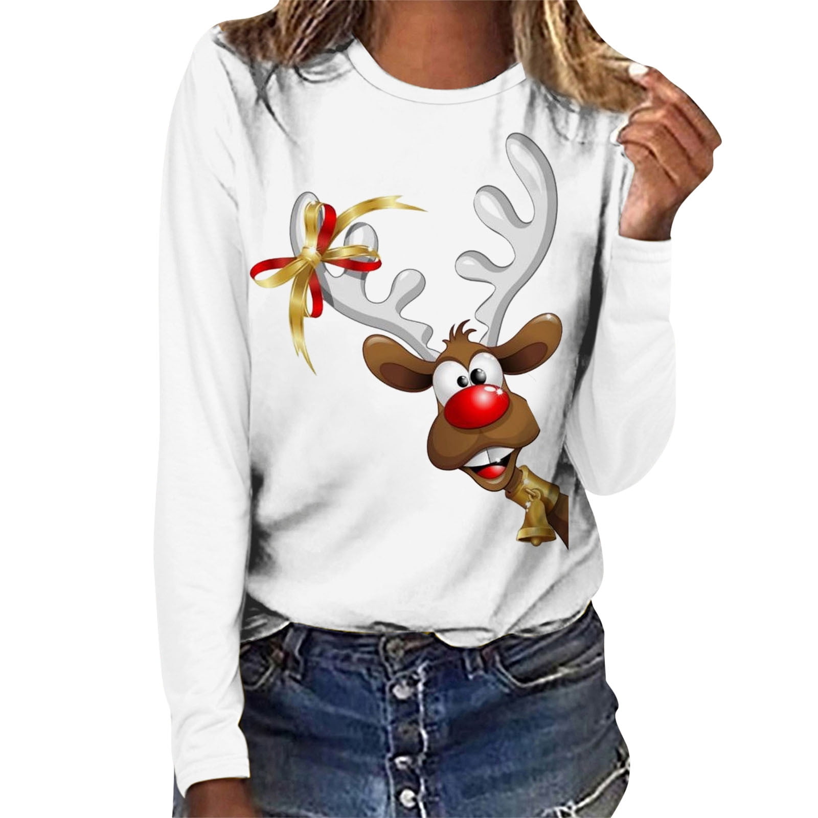Womens T Shirts Long Sleeves Crew Neck Shirts Basic TShirt Top Print Christmas T Shirts Walmart