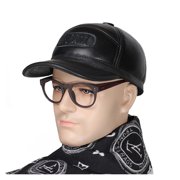Outdoor Men Winter Fur Warm Genuine Leather Sheepskin Head Protection Baseball Caps Black Embossing Adjustable Hat For Man ,Unique Design