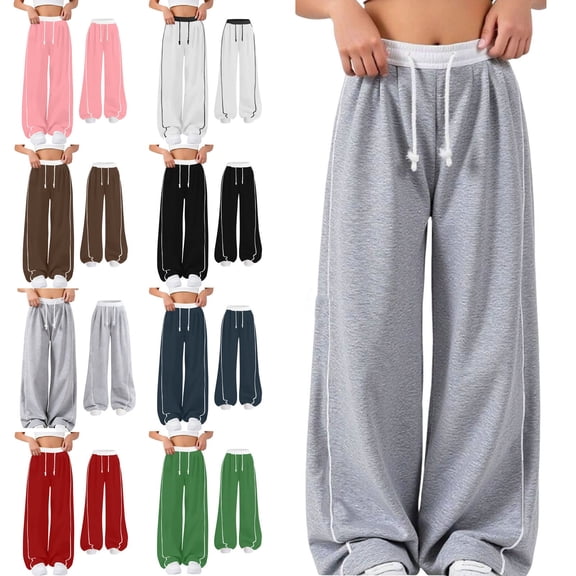 Teylalorva Boys Sweatpants (4-15) Wide Leg Casual Pants with Side Pockets Drawstring Elastic Waist Loose Fit Sporty Long Pants Gray Size 4-5Years