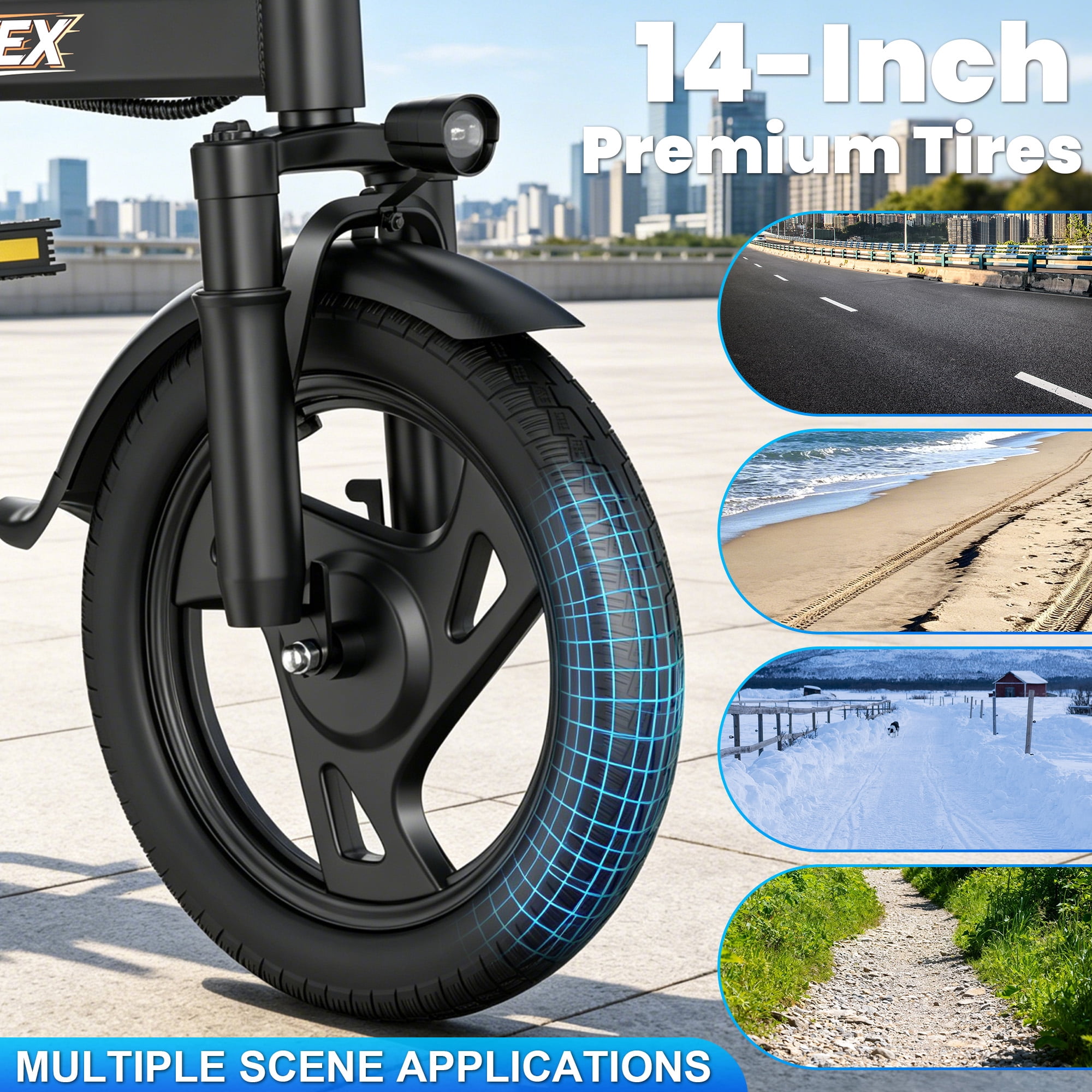 HQYEX HQ14PRO 500W Adult Electric Bicycle, 14 Inch Fat Tire Ebike with 48V 9Ah Rechargeable Battery, Max Speed 22MPH, Dual Brakes & Full Suspension, Adjustable Seat, Perfect for Commuting E Bike