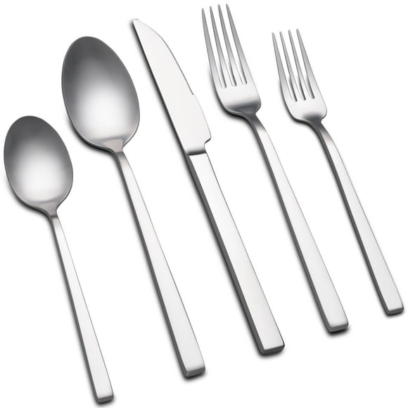 Forged Silverware Set for 8, 40-Piece Stainless Steel Matte Satin Finish Flatware Set Silverware Cutlery Set Tableware Modern Kitchen Utensils Set for Home Restaurant, D