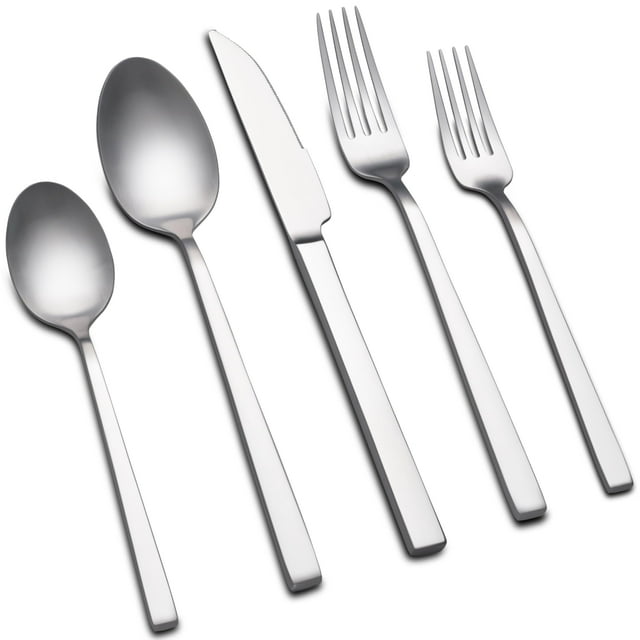 Forged Silverware Set for 8, 40-Piece Stainless Steel Matte Satin Finish Flatware Set Silverware Cutlery Set Tableware Modern Kitchen Utensils Set for Home Restaurant, D