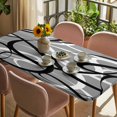 thumbnail image 3 of Grey Geometric Table Cloths for 4 Foot Rectangle Tables, Retro Black White Abstract Striped Lines Patio Waterproof Elastic Fitted Tablecloths, Washable Rectangular Table Cover for Camping, 3 of 8