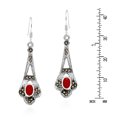 thumbnail image 4 of Ornate Marcasite & Oval Red Coral Inlay Sterling Silver Dangle Earrings, 4 of 5