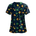 thumbnail image 3 of felwors St. Patrick's Day Scrub Tops Women Cute V Neck Short Sleeve Green Shamrocks Printed Nurse Holiday Working Uniforms (Black, S), 3 of 6