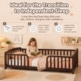 thumbnail image 3 of Miniyam Twin Kids Floor Bed with Guardrails, Pine Wood Montessori Bed Frame with Rounded Opening, Espresso, 3 of 8