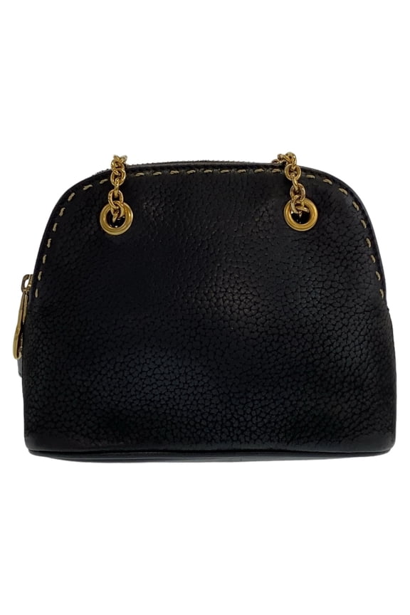 Pre-Owned CELINE Vintage Triomphe Black Leather Mini Shoulder Bag with Gold Hardware, Accessory...