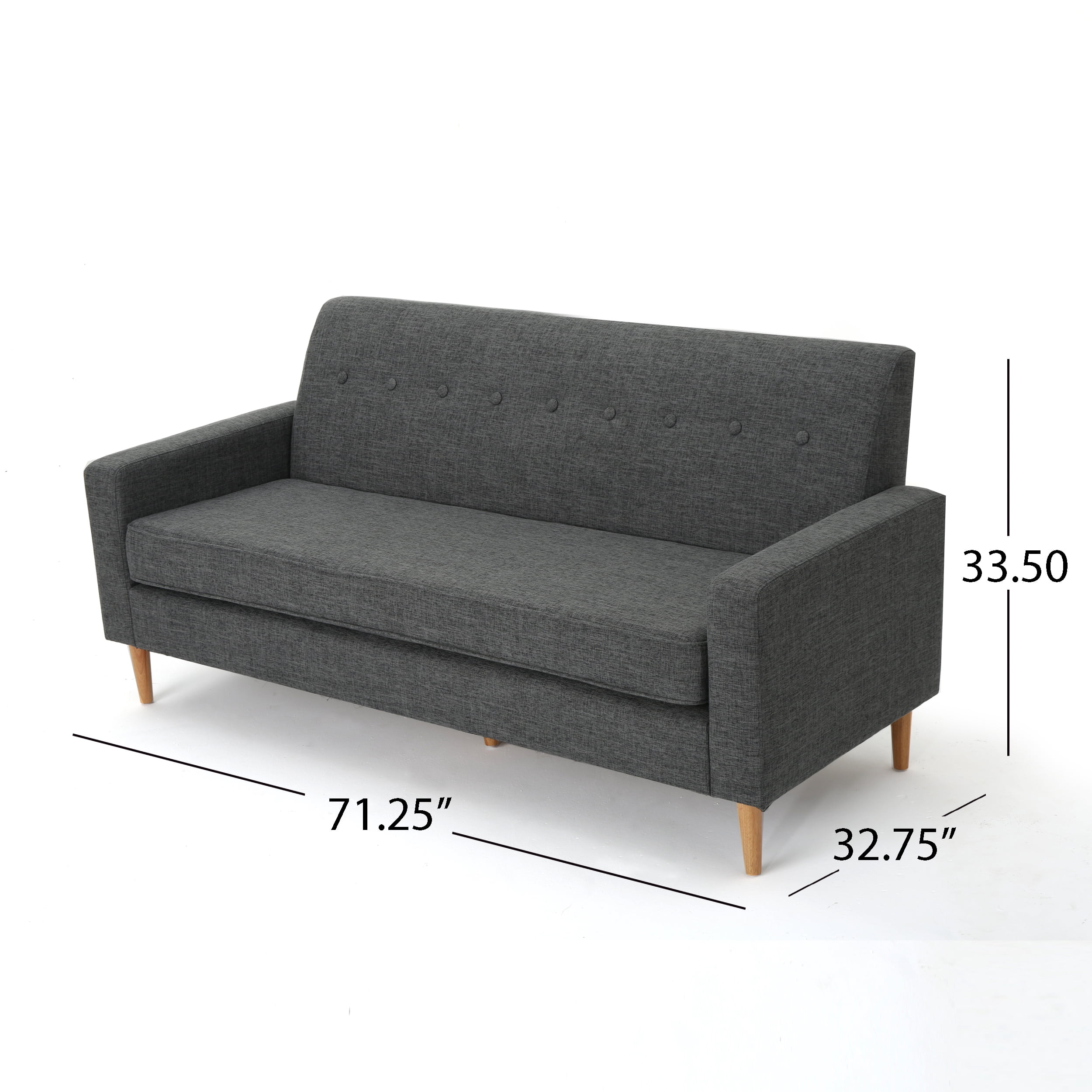 Noble House Elaina Fabric Button Tufted 3 Seater Sofa, Gray, Natural