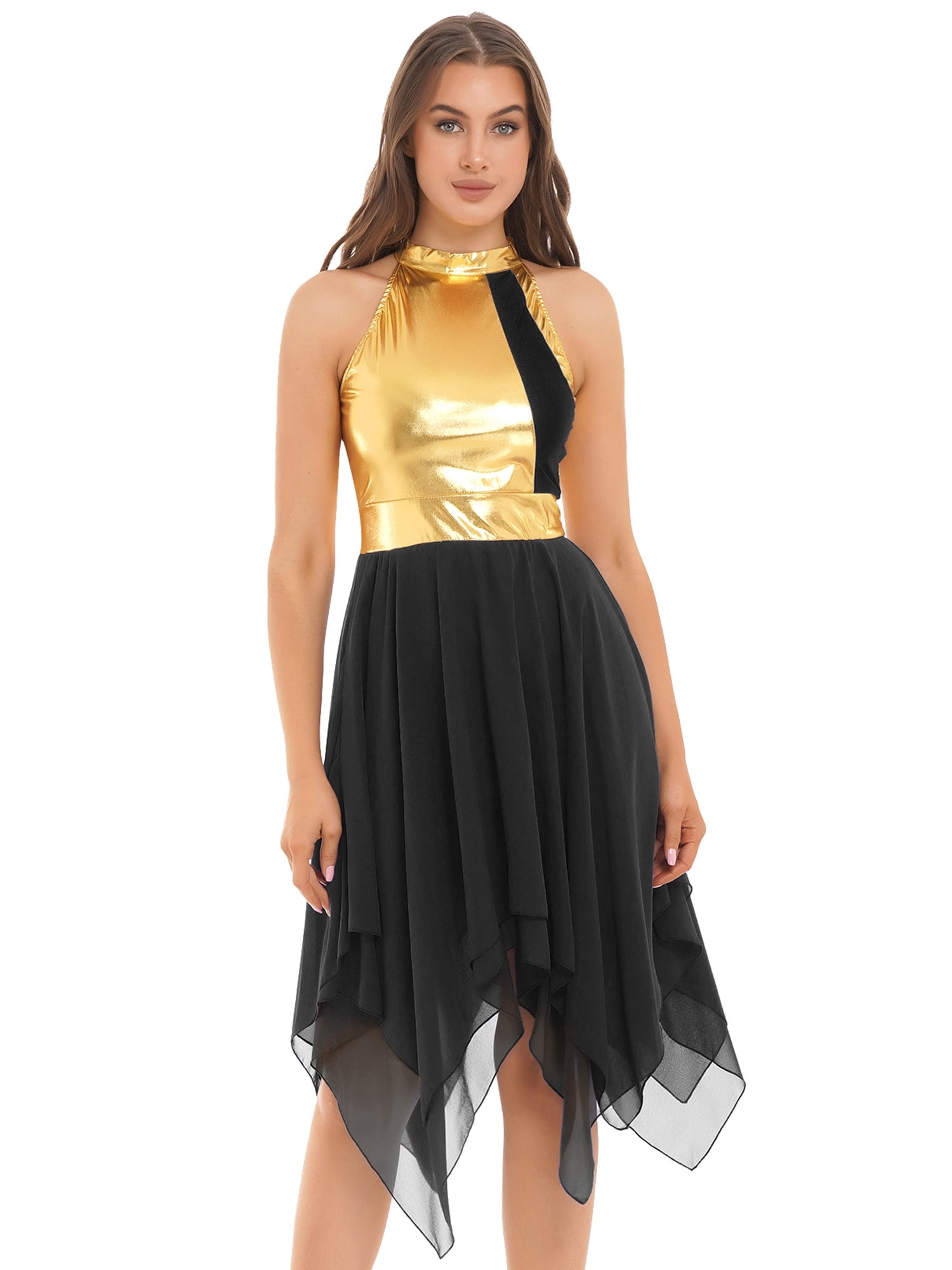 Women's Liturgical Dance Dress - Metallic Color Block Worship Costume