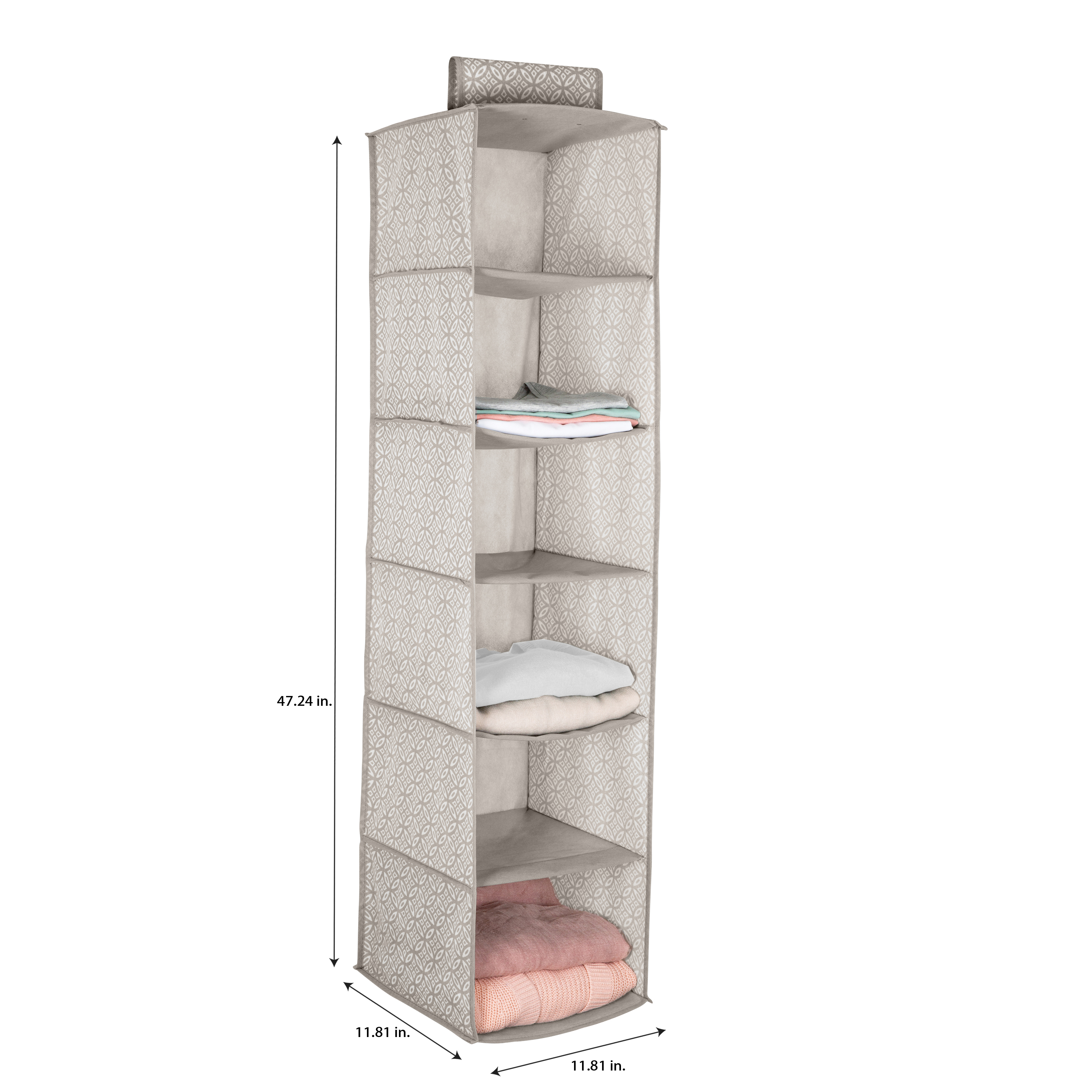 Simplify 6 Shelf Boho Fabric Hanging Closet Organizer in Grey