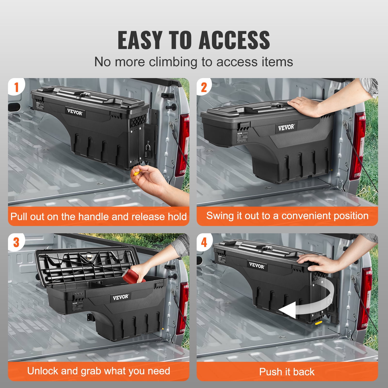 VEVOR Truck Bed Storage Box, Lockable  with Password Padlock, 6.6 Gal/25 L ABS Wheel Well Tool Box, Waterproof and Durable, Compatible with Ford F-150 2015-2021, Passenger Side