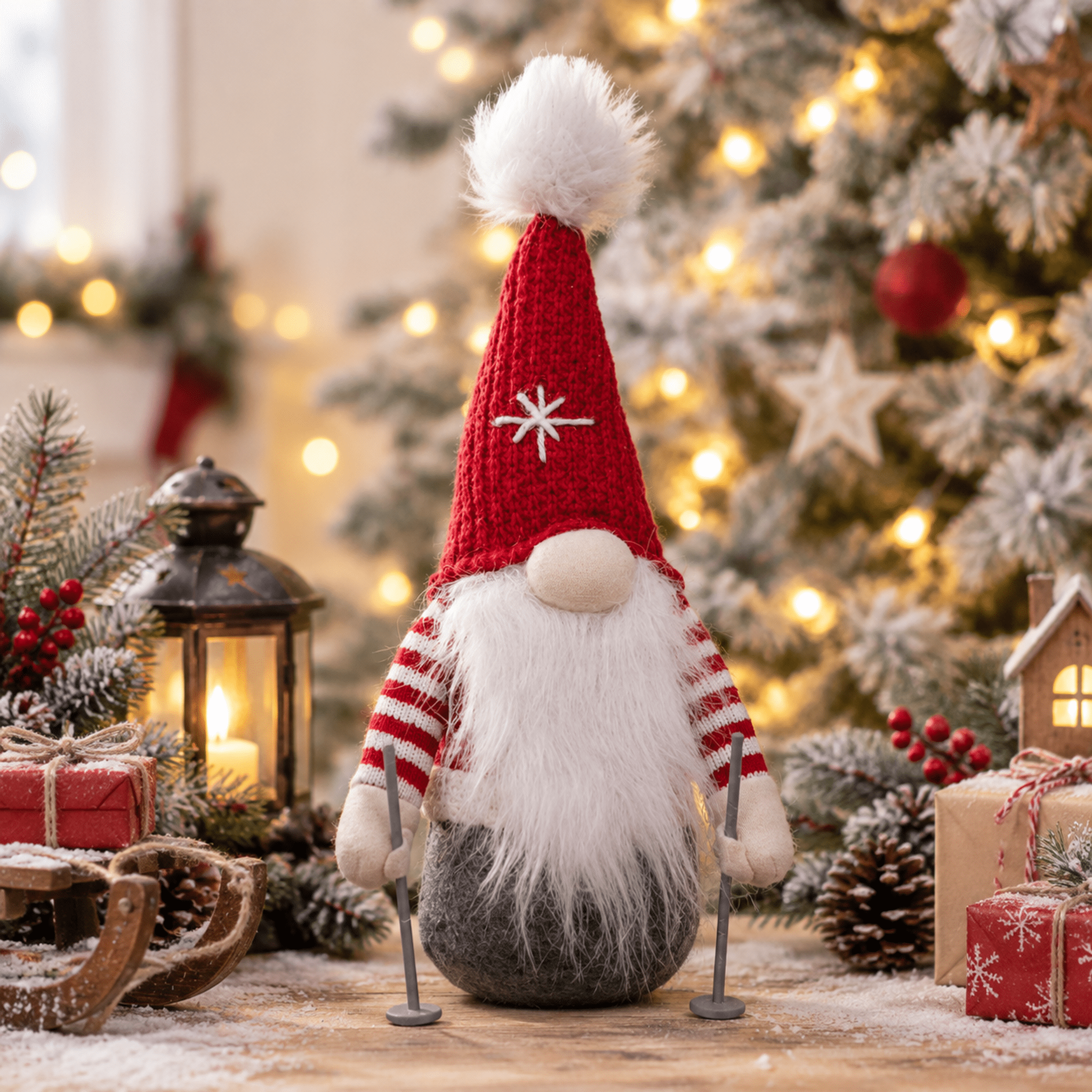 Whimsical Holiday Polyester Gnome Ornament Set Eye-Catching Decorative Accent Tabletop Mantel Shelf Display