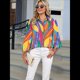 thumbnail image 4 of Blusas Bohemias con Cuello en V y Mangas Farol para Mujer 2025 Flores de Hojas S, 4 of 10