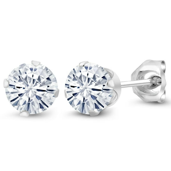 Gem Stone King 925 Sterling Silver Stud Earrings for Women Men Round Moissanite (1.00cttw)