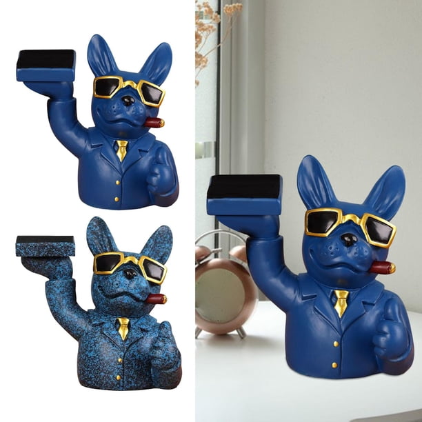 2 piezas resina reloj soporte perro estatuilla hogar noche pendiente pendiente bandeja azul oscuro Hugo Ver soporte de exhibición