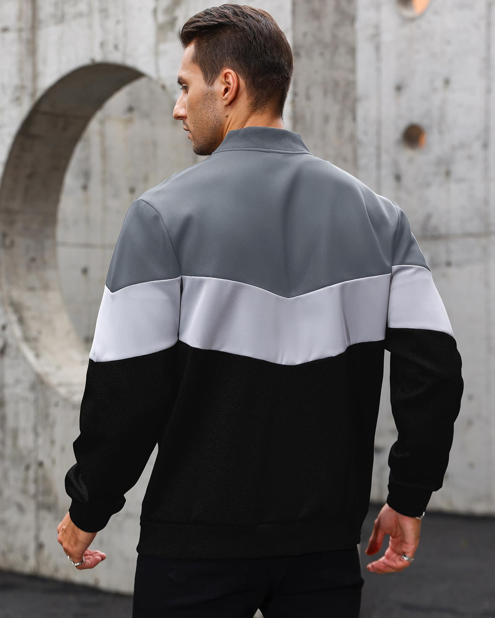 Fexilor Mens Lightweight Jacket Casual Bomber Jacket Color Block Varsity Coat
