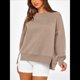thumbnail image 5 of Sudadera Informal de Cuello Redondo para Mujer, -Otoño 2025, Larga, Abertura Lateral, Sudadera para Hacer Ejercicio. Caqui L, 5 of 10