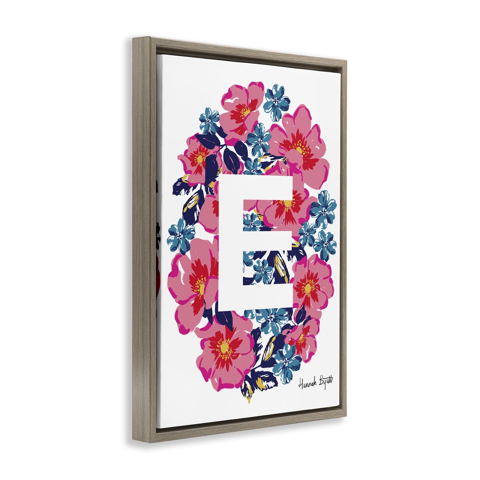 Stupell Industries Floral Bloom Letter E Botanical & Floral Painting Brown Floater Framed Art Print Wall Art, 17 x 25