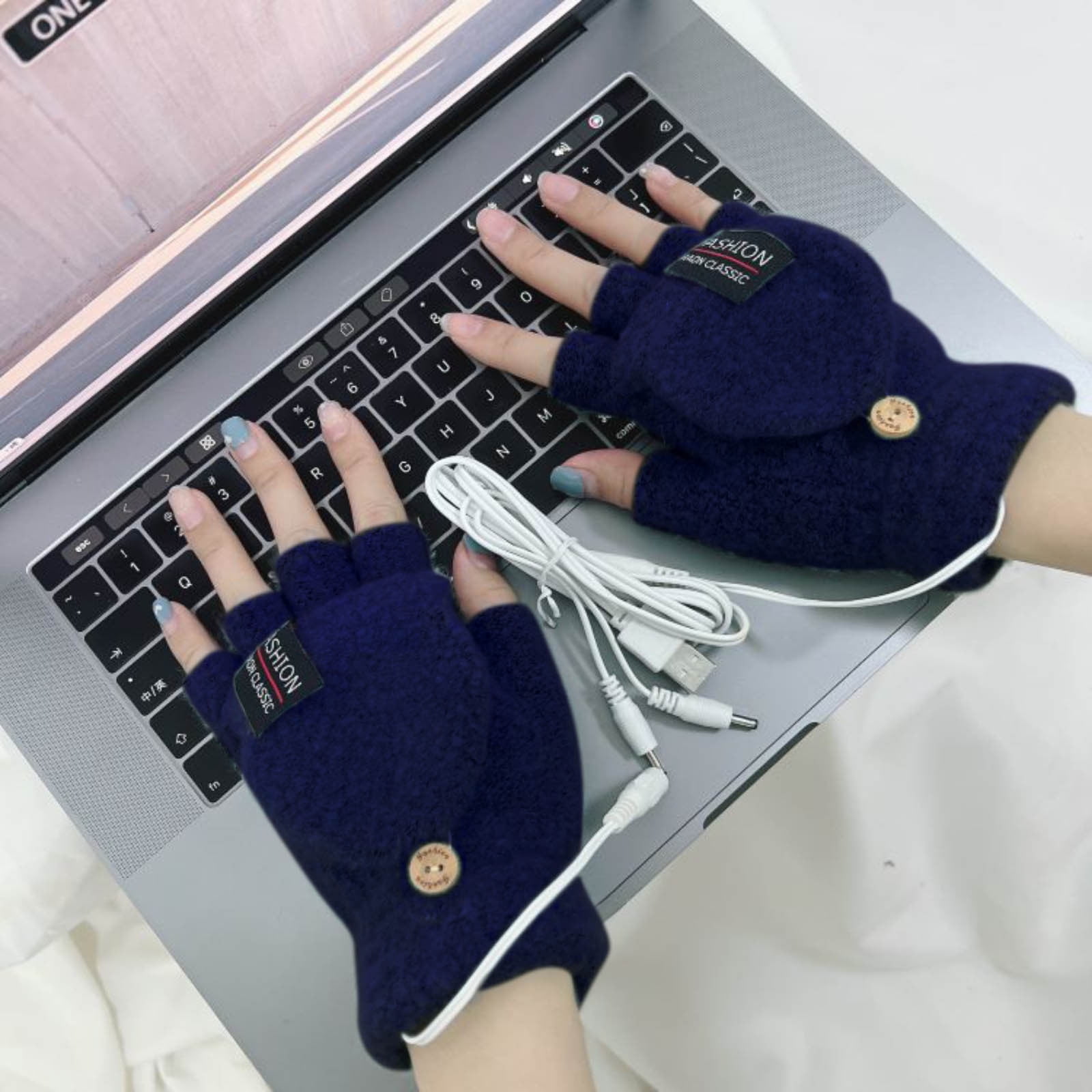 Gants Chauffants USB d'Hiver Mitaines Chauffantes Demi-Mains Gants