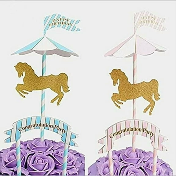 Happy Birthday Congratulations Cake Topper,Merry-Go-Round Horse Topper Supply