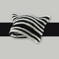 thumbnail image 2 of Aosijia Women Striped Knitted Crochet Hat Cat Ear Beanie Hat Winter Warm Slouchy Hat (A), 2 of 11