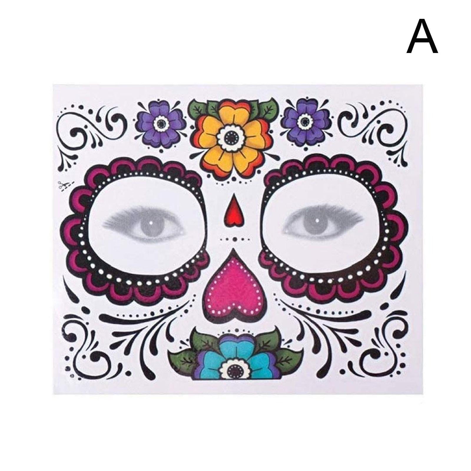 Waterproof Day Of The Dead Face Dress Up Halloween Temporary Tattoo waterproof-day-of-the-dead-face-dress-up-halloween-temporary-tattoo