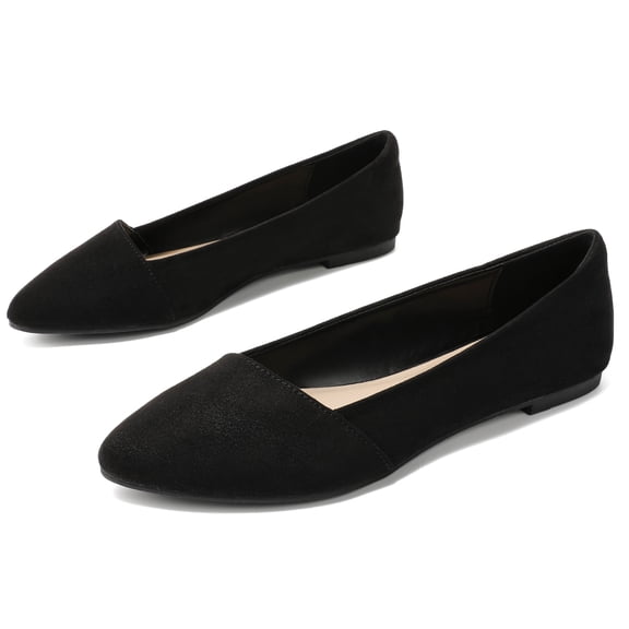 Veittes Women's Wide Width Suede Ballet Flats - Pointed Toe, Anti-Slip Sole, Comfortable for Office.